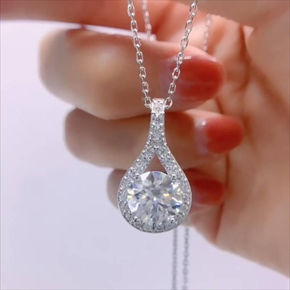 Sterling silver 5ct diamond water drop necklace